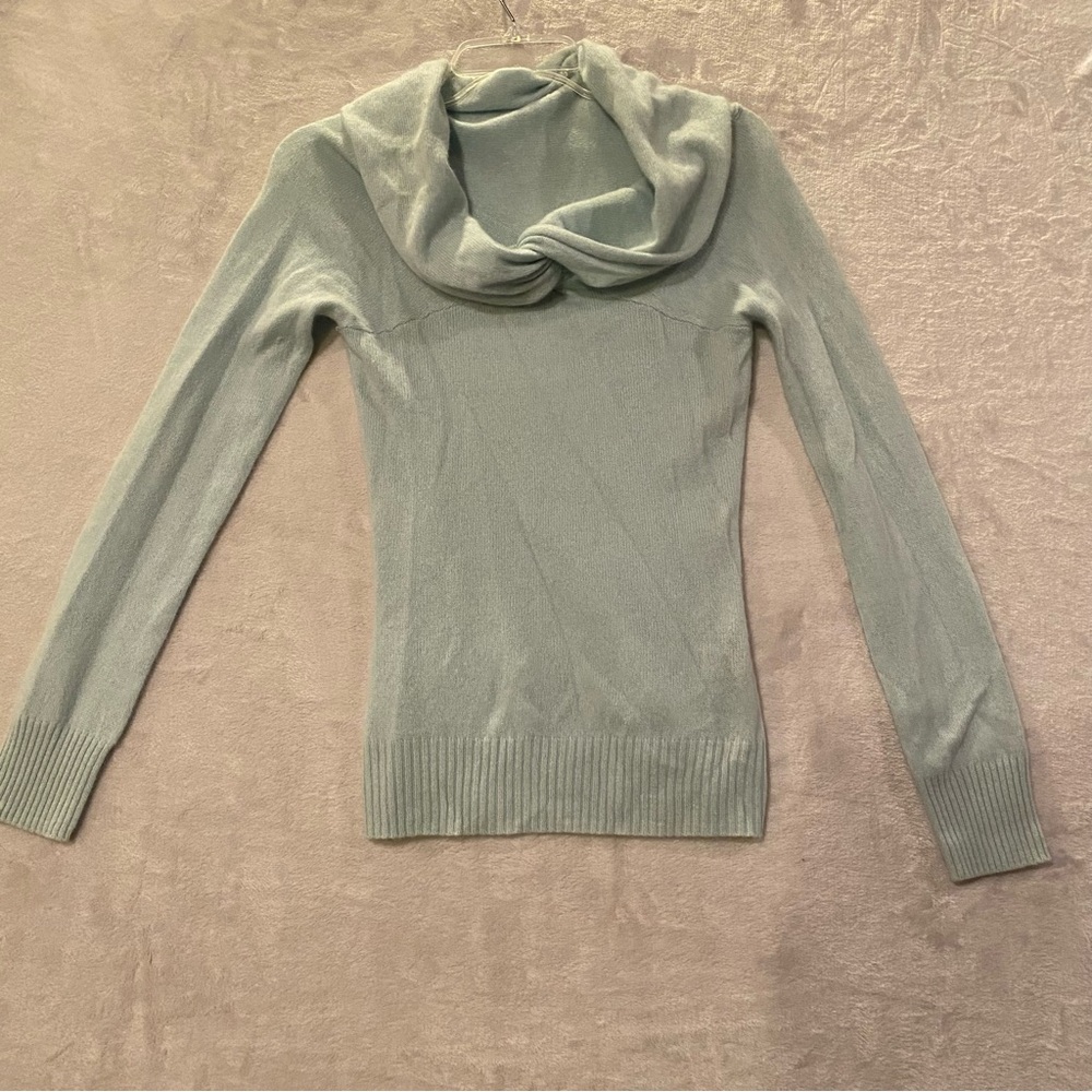 Bebe Sweater Women’s Small Blue Knotted Cowl Neck Cashmere Long Sleeve Vintage